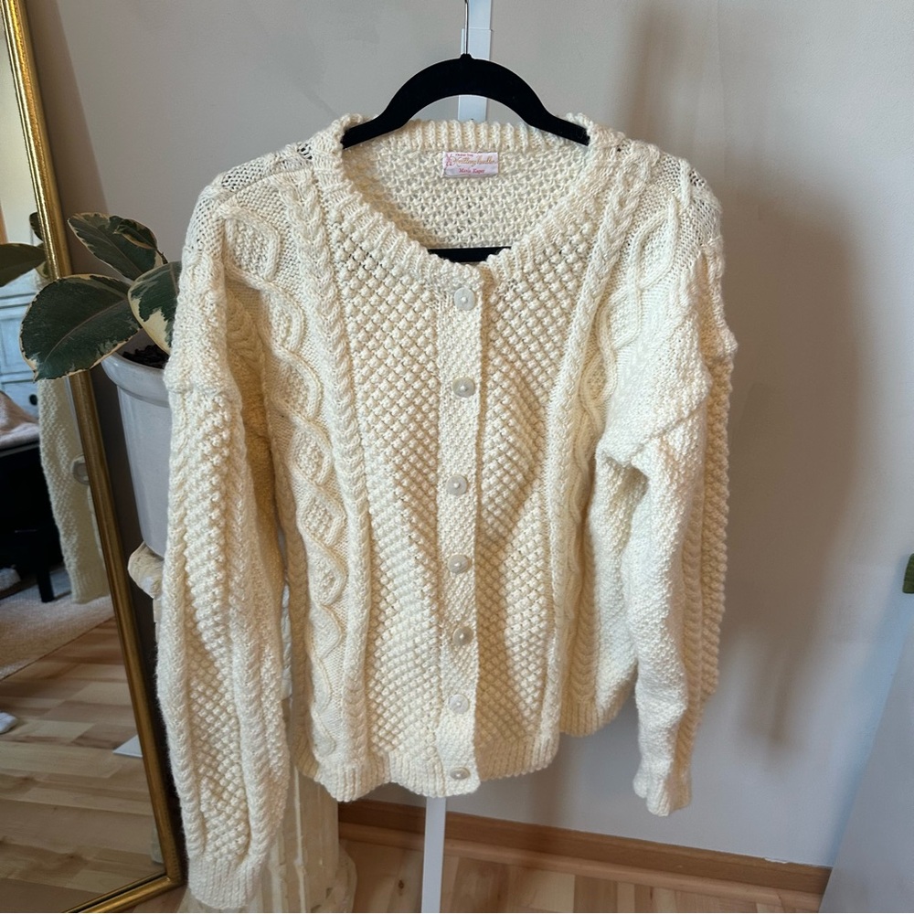 Vintage Handmade Cable Knit Cardigan Sweater with Buttons